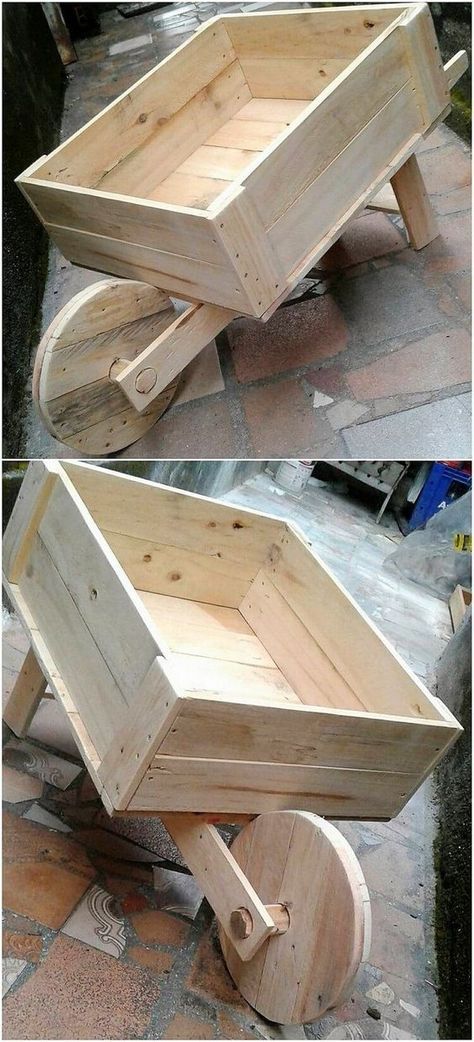 Wood Pallet Diy, Wooden Wheelbarrow, Wooden Cart, Wheel Barrow, Recycled Pallet, Diy Wooden Projects, Recycled Pallets, Pallet Crafts, Wood Pallet Projects