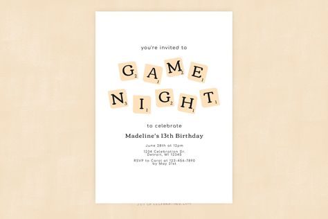 Game Night Party Invitation: Minimalist Design, Digital Download, Any Age Game Night Invitations, Night Party Invitation, Games For Ladies Night, Game Night Party, Game Night Parties, Invitation Fonts, Fun Invitations, Invite Template, Night Party