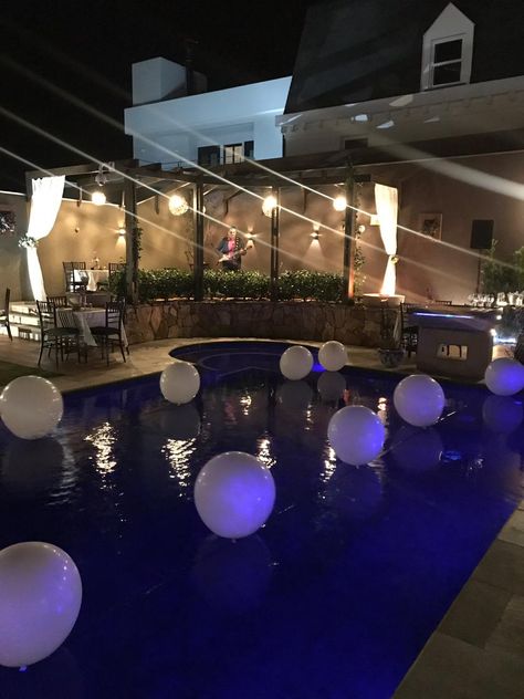 Led Pool Party, Nighttime Pool Party, 16 Birthday, 16th Birthday, Wedding Cakes, Pool, Birthday Party, Table Decorations, Birthday