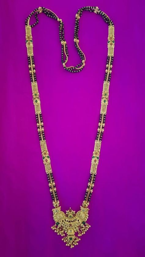 Nalapusalu Designs Gold Long Latest, Nalla Pusalu Designs Latest Long, Nallapusalu Designs Gold Long, Nallapusalu Designs Gold, Pretty Gold Necklaces, Black Beats, Gold Earrings For Kids, Wedding Jewelry Sets Bridal Jewellery, Delicate Gold Jewelry