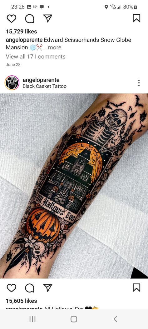 Aa Tattoos, Halloween Tattoos Sleeve, Horror Movie Tattoos, Autumn Tattoo, Movie Tattoos, Wicked Tattoos, Witch Tattoo, Sweet Tattoos, Spooky Tattoos