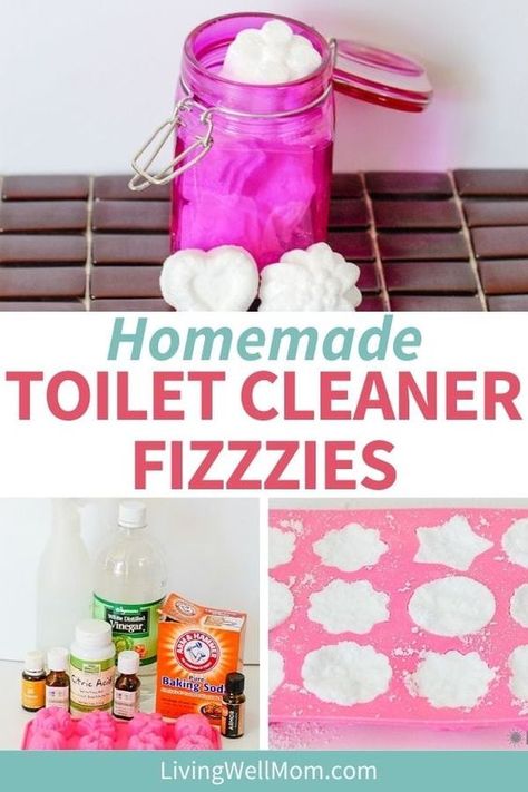 These cute, homemade toilet bomb fizzies are simple to make with this no-chemicals recipe and will leave your toilet bowl smelling fresh and looking clean. So fun and easy to use, even your kids can do it! Kitchen Cabinet Cleaning, Toilet Bowl Cleaner Diy, Homemade Toilet Bowl Cleaner, Cleansing Recipes, Natural Toilet Cleaner, Homemade Toilet Cleaner, Natural Recipes, Homemaking Tips, Homemade Cleaning Solutions