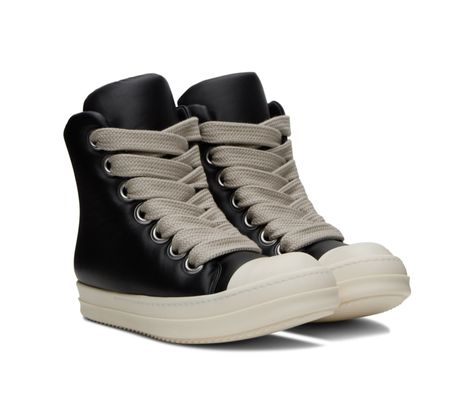 rick owens jumbo lace Black Leather Sneakers, Leather High Tops, Sneaker Games, Black Milk, Ramones, Luxor, Luxury Retail, Rick Owens, Leather Sneakers