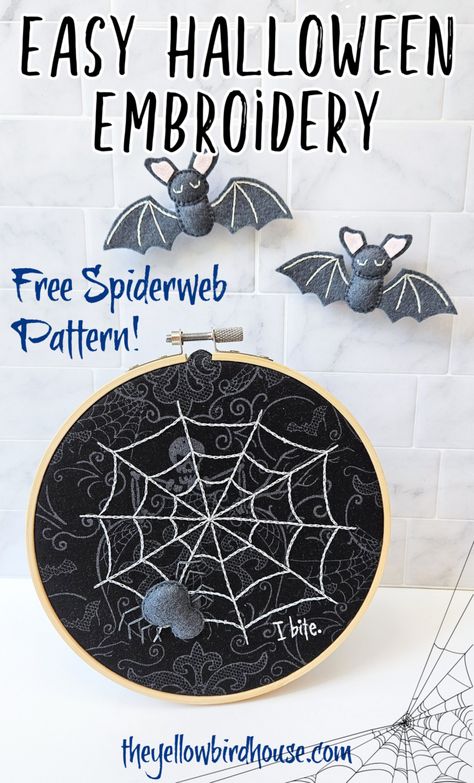 Spiderweb Diy, Creepy Halloween Decor, Diy Hand Embroidery, Stitching On Paper, Halloween Sewing, Creepy Halloween Decorations, Free Pattern Download, Felt Crafts Diy, Halloween Embroidery