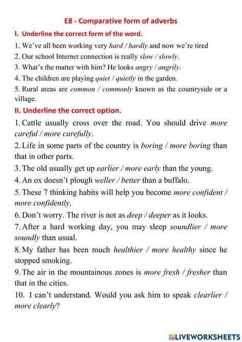 Comparative And Superlative Adverbs, English Pictures, Comparative And Superlative, Adverbs Worksheet, Superlative Adjectives, English Exercises, English As A Second Language (esl), English As A Second Language, School Subjects