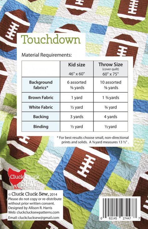 Touchdown #143 | Cluck Cluck Sew Football Quilt, Sports Quilts, Cluck Cluck Sew, Fat Quarter Quilt, Boy Quilts, Pattern Brands, Quilt Kits, Quilt Kit, Quilt Piecing