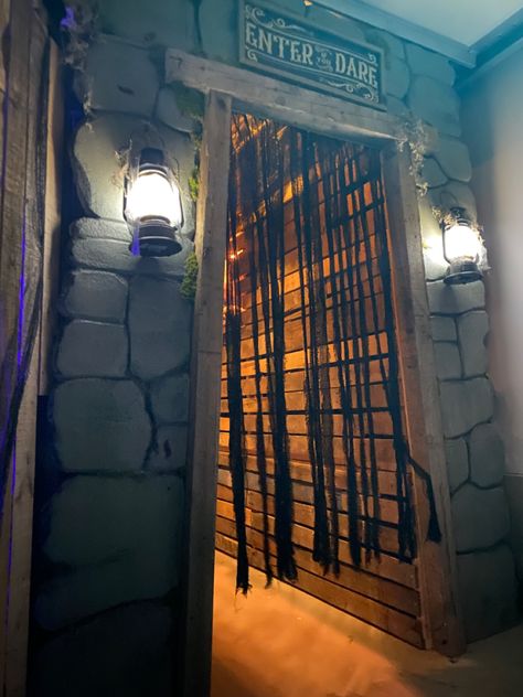 Homemade Haunted House, Haunted House Entrance, Haunted Mine, Evil Castle, Mine Entrance, Monster Mash Party, Halloween 23, Faux Walls, Haunted Attractions