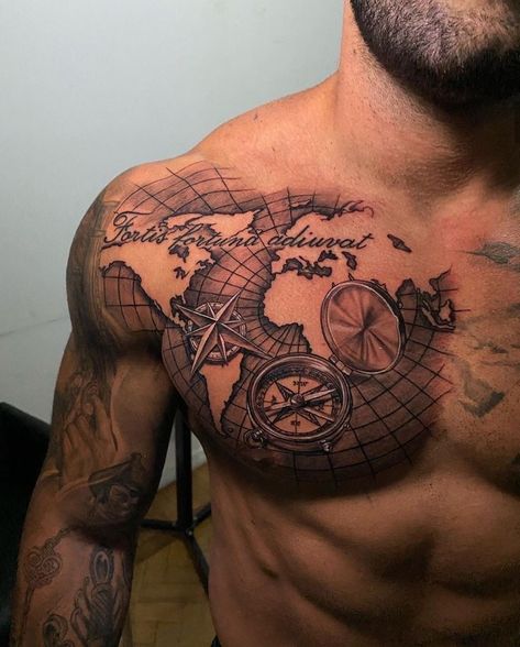 A Compass Tattoo, Shoulder Piece Tattoo, Voll Arm-tattoos, Nautical Tattoo Sleeve, Compass Tattoos, Cool Shoulder Tattoos, Small Chest Tattoos, Friends Sunset, Men Tattoos Arm Sleeve