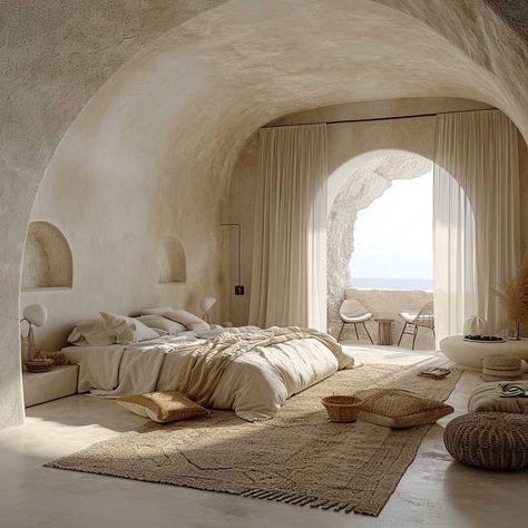 Embracing Simplicity with Mediterranean Minimalist Interior Design Ideas • 333+ Inspiring Lifestyle Ideas Mediterranean Minimalist Interior, Modern Mediterranean Bedroom, Greek Decor, Interior Design Principles, Tranquil Bedroom, Mediterranean Interior, Minimalist Bed, Dome Home, Lifestyle Ideas