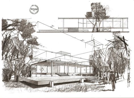 Farnsworth House Farnsworth House Drawing, Farnsworth House Sketch, Villa Savoye Plan, Farnsworth House, Architecture School, Work Portfolio, Ludwig Mies Van Der Rohe, House Sketch, Architecture Drawing Art