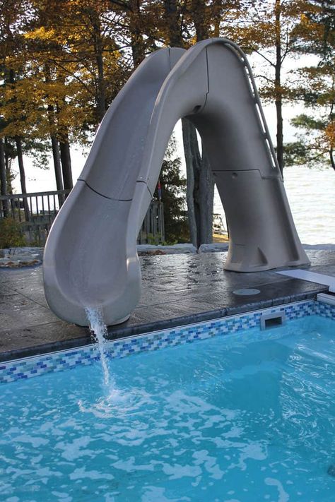 GPP-Tidal-Wave-Slide-1 Pool For Small Yard, Pool Designs Small, Inground Pool Slides, In Ground Pool Kits, Rectangle Swimming Pools, Swimming Pool Slides, Mini Swimming Pool, Swimming Pool Kits, Pool Plumbing