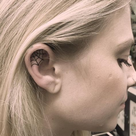 Spider web tattoo on the right ear Spider Tattoo Behind Ear, Ear Tats, Miscellaneous Tattoos, Tattoo Spider, Tattoo Ear, Inner Ear Tattoo, Neat Tattoos, Easy Tattoos, Small Wave Tattoo