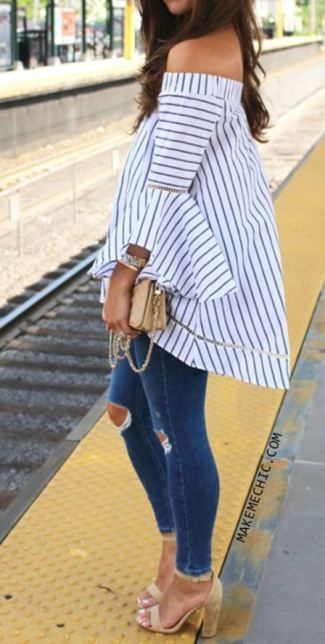 20 Gorgeous Off The Shoulder Tops You Need Right Now Womens Golf, Off The Shoulder Tops, Golf Clothing, Top Outfit, Shoulder Tops, Beauty And Fashion, Off The Shoulder Top, Fashion Street, Outfits Casuales