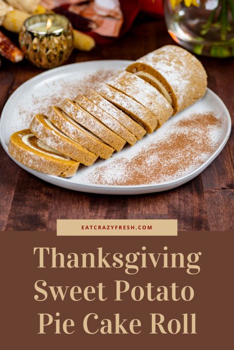 Sweet Potato Cake Roll Recipe, Sweet Potato Roll Cake, Sweet Potato Cake Roll, Sweet Potato Pie Cake, Thanksgiving Roll Cake, Desert Rolls, Sweet Potato Candy, Sweet Potato Roll, Potato Desserts