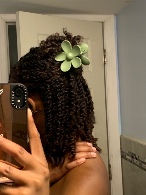 Mini Twists Natural Hair, Flower Claw Clip, Cabello Afro Natural, Hairstyle Ideas Easy, Tutorial Ideas, Braided Hairstyle, Natural Hair Twists, Mini Twists, Protective Hairstyles Braids