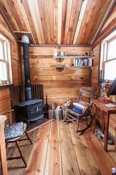 8x12 Potomatic Cabin by Charles Finn - LOVE THIS CABIN. LOVE.IT. Honestly, mentally moving my furniture in and it fits perfectly. Rustic Small Cabin, Rustic Cabin Interior, Rustic Cabin Furniture, Log Cabin Interior Design, Mini Chalet, Micro Cabin, Rustic Tiny House, Cabin Interior Design, Log Cabin Interior