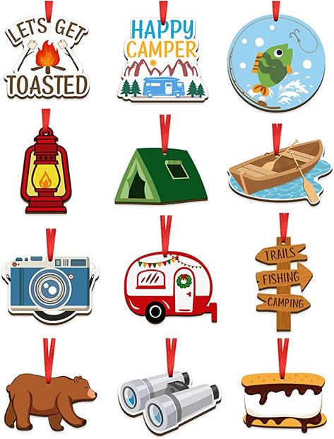 AmazonSmile: Camping Christmas Ornaments Happy Camper Smore Wooden Hanging Collections Xmas for Christmas Tree Home Decor Winter Themed Party Favors Set of 12 : Home & Kitchen Camping Themed Christmas Tree, Christmas Camping Decorations, Camping Theme Christmas Tree, Camping Christmas Ornaments Diy, Felt Camping Ornaments, Camper Ornaments Christmas, Winter Themed Party, Camping Christmas, Camping Ornaments