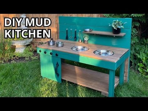 DIY Mud Kitchen // Outdoor Montessori Play for Kids - YouTube Palette Mud Kitchen Diy, Witches Mud Kitchen, Mud Kitchen Diy, Outdoor Montessori, Mud Kitchen From Old Furniture, Mud Kitchen On Fence, Diy Pallet Mud Kitchen Instructions, Mud Kitchens, Diy Mud Kitchen