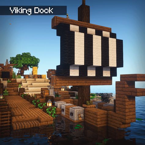 Viking Boat Minecraft, Minecraft Dock, Minecraft Recipes, Minecraft Building Designs, Construction Minecraft, Minecraft School, Minecraft Decoration, Minecraft City Buildings, Viking Village