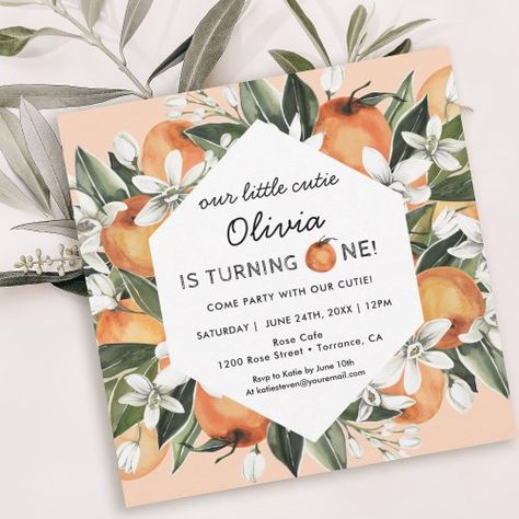 $2.93 | Orange Little Cutie 1st Birthday Party Invitation #clementine, cutie is on the way, little cutie, cutie birthday, citrus birthday, mandarine, 1st birthday, orange birthday party, turning one, cutie Cutie 1st Birthday, 1st Birthday Invitation Wording, 1st Birthday Themes Girl, Orange Birthday Party, Cutie Is On The Way, Orange Birthday, Colorful Decorations, Orange Theme, Milestone Birthday Party