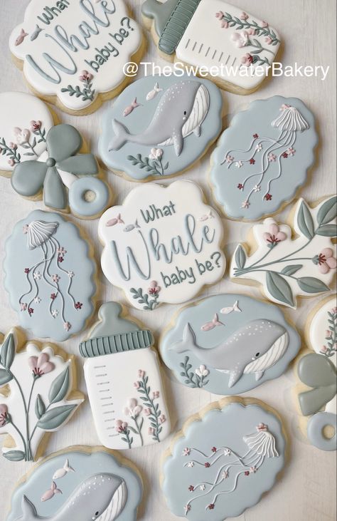 Whale Cookies, Christening Cookies, Gender Reveal Cookies, Ocean Cakes, Cookies Theme, Sugar Cookie Icing, Thanksgiving Cookies, Baby Cookies, Butter Cookie