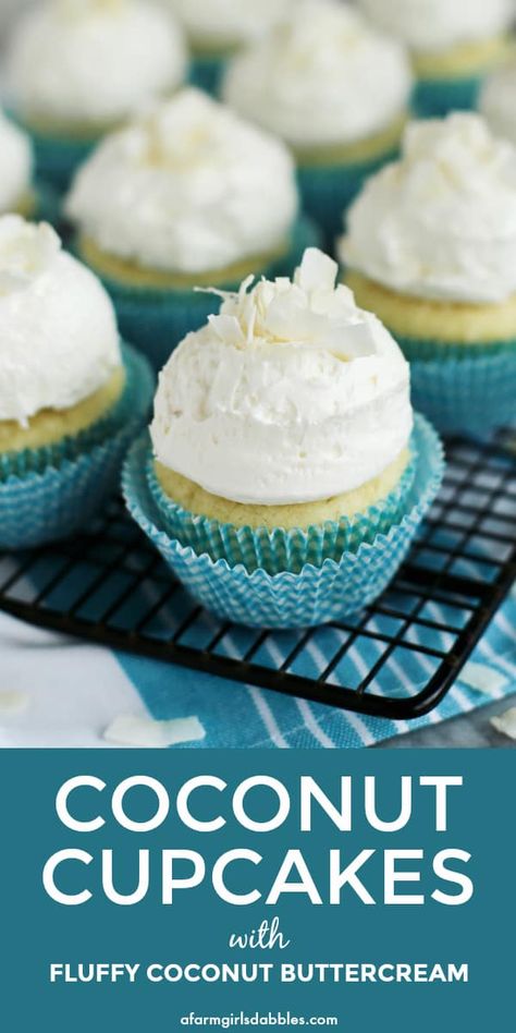 Coconut Buttercream Frosting, Coconut Cupcake Recipes, Coconut Cupcake, Frost Cupcakes, Coconut Buttercream, Coconut Cupcakes, Buttercream Recipe, Cupcake Recipe, Just Wait