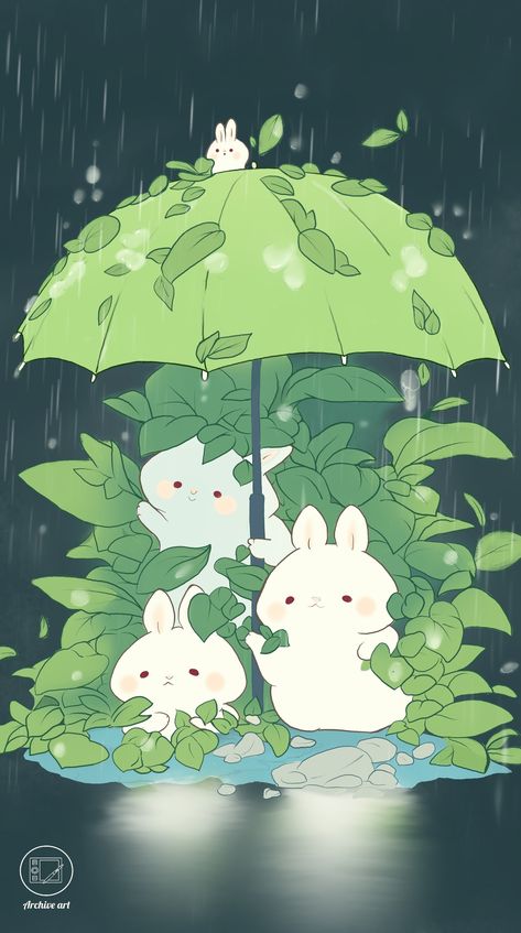 Enchanting Rabbit in the Rain Illustration: Let the Raindrops Awaken Your Inner Child! Rainy Day Illustration, Bunny Rabbit Cartoon, Animated Rabbit, Rainy Day Drawing, Rain Illustration, Study Drawing, Cozy Halloween, Rabbit Drawing, Rain Wallpapers