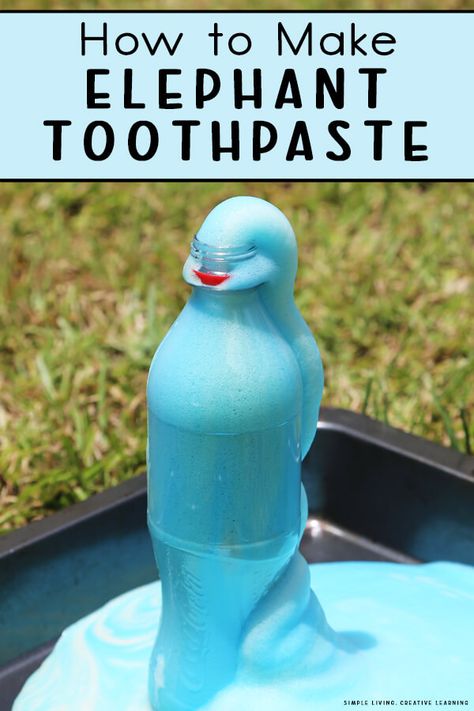 How to Make Elephant Toothpaste Elephant Toothpaste Gender Reveal, Gender Reveal Science Experiment, Science Experiment Gender Reveal, Diy Elephant Toothpaste, Kids Crafts For Boys, Preschool Experiments, Elephant Toothpaste Experiment, Prek Science, Diy Elephant