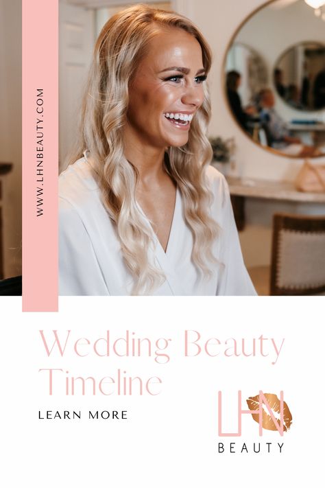 Bride with perfect skin and hair smiling after wedding beauty timeline Wedding Skincare Timeline, Timeline For Wedding Day, Wedding Skincare Routine, Bridal Beauty Timeline, Wedding Beauty Timeline, Wedding Skincare, Timeline Wedding, Wedding Day Timeline, Bridal Beauty