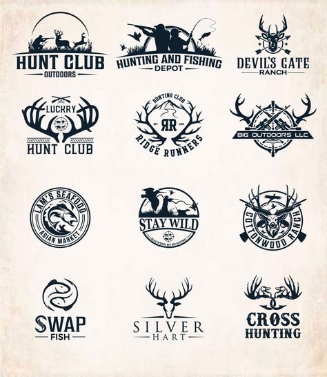 Hunting Club, Hunting And Fishing, Hunting Logo Ideas, Hunting Logo, Hunting Logo Design, Fishing Logo Design, Hunting Club Logo, Fishing And Hunting Logo, Hunting And Fishing Logo Design