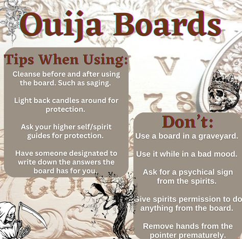 Rules Of Ouija Board, How To Use A Ouija Board, Ouija Board Rules, Ghost Summoning Spell, Ghost Hunting Tips, Ouija Board Diy, Ouija Board Design, Movies Scary, Paranormal Aesthetic