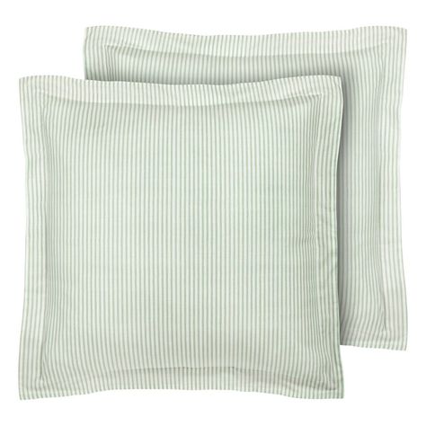 The Laura Ashley Ticking Stripe classics European sham pair features a printed ticking stripe that adds a timeless accent to Laura Ashley bedding collections. Lightweight with a smooth hand feel. Shams have a two piece back envelope closure. One 2-Pack sham set included. Each sham measures 26"L X 26"W. Coordinates with matching bed skirt. Machine washable for easy care. Laura Ashley Bedding, Laura Ashley Home, Green Pillows, Euro Sham, Euro Shams, Ticking Stripe, Stylish Home Decor, Cotton Pillow, Cozy Fashion