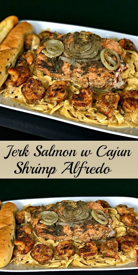 Cajun Alfredo Pasta, Cajun Grilled Shrimp, Cajun Shrimp Alfredo, Cajun Alfredo, Creamy Cajun Shrimp, Jerk Salmon, Cajun Shrimp Recipes, Resep Pasta, Jamaican Dishes