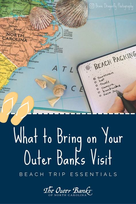 Visiting the Outer Banks soon? Be sure to pack these essentials to have the best time on the beach. Check these things off your packing list before your spring or summer trip so you'll be ready for a relaxing (or adventurous) OBX vacation. You decide! 😉 (📸: Brave Dragonfly Photography) Outer Banks North Carolina Vacation, Family Packing List, Myrtle Beach Trip, Visit North Carolina, Trip Packing List, Dragonfly Photography, Beach Vacation Packing, Beach Vacation Packing List, Vacation Packing List