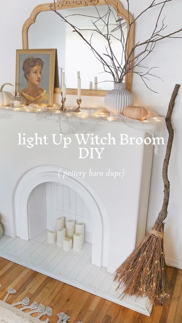 Cyn on Instagram: "I really wanted this light up witches broom I saw at Pottery Barn but it’s sold out and was $100. So I made this dupe for about $20 using two cinnamon brooms. I think the cinnamon scent is a nice bonus! What do you guys think?" Tim Burton's Corpse Bride, Cinnamon Broom, Pottery Barn Lighting, Pottery Barn Halloween, Halloween Witch Brooms, Piano Duet, Halloween Brooms, Elegant Halloween Decor, Tim Burton Corpse Bride