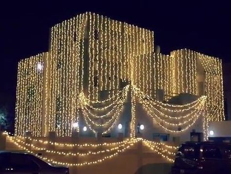 Diwali House Lighting Outdoor, Diwali Lights Decoration House, House Lighting Outdoor, Diwali Light, Indian Wedding Theme, Mall Facade, Marriage Signs, Desi Vibes, Diwali Lights