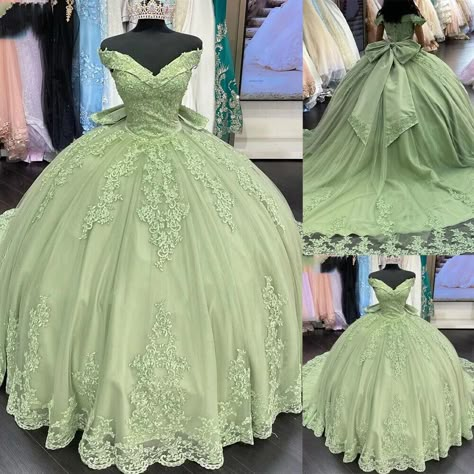 Sage Green Quinceanera Dresses Mexican, Sage Green Quinceanera Dresses, Sage Green Quinceanera, Mini Quinceanera, Green Quince Dress, Gown Style Dress, Green Quinceanera, Green Quinceanera Dresses, Prom Gold