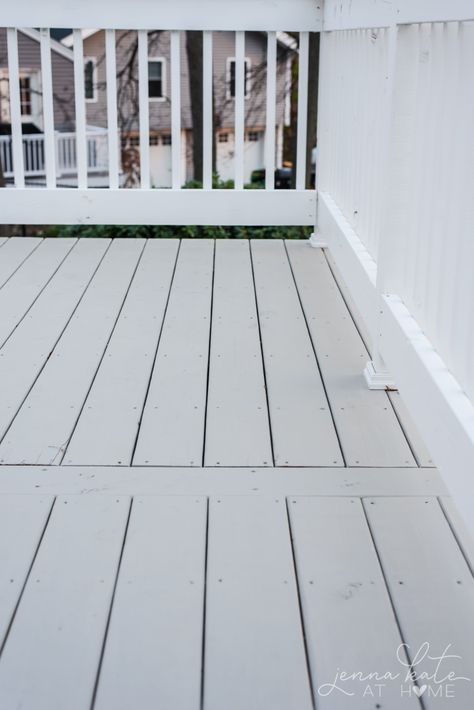 Sherwin Williams Intellectual Gray and Extra White solid deck stain on new wood deck Sherwin Williams Intellectual Gray, Painted Wood Deck, Wood Deck Stain, Deck Paint Colors, Intellectual Gray, Backyard Improvements, Grey Deck, Deck Diy, Deck Restoration