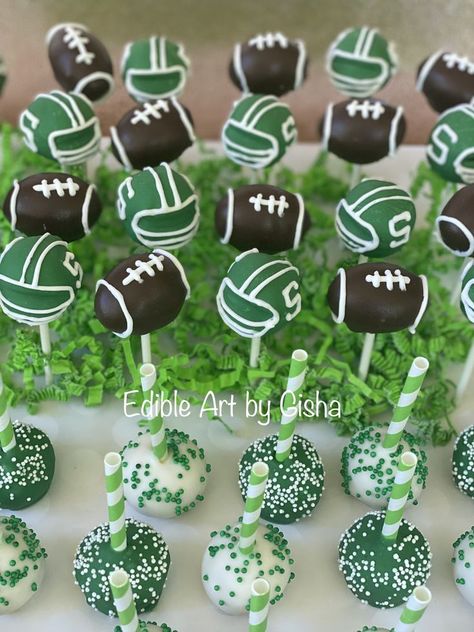 Football Party Cake, Football Helmet Cake, Football Cake Pops, Football Themed Food, Football First Birthday, Football Birthday Cake, Football Baby Shower, Football Theme Party, Baby Shower Cake Pops