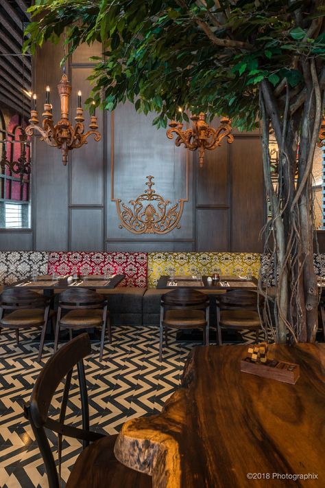 Restaurant Design - When Classic Meets Contemporary | A Square Design - The Architects Diary Thai Interior Design, Resturant Design, Restaurant Vintage, Indian Interior Design, Lake House Interior, Coffee Shop Interior Design, Decoration Restaurant, Indian Interiors, Italian Interior Design