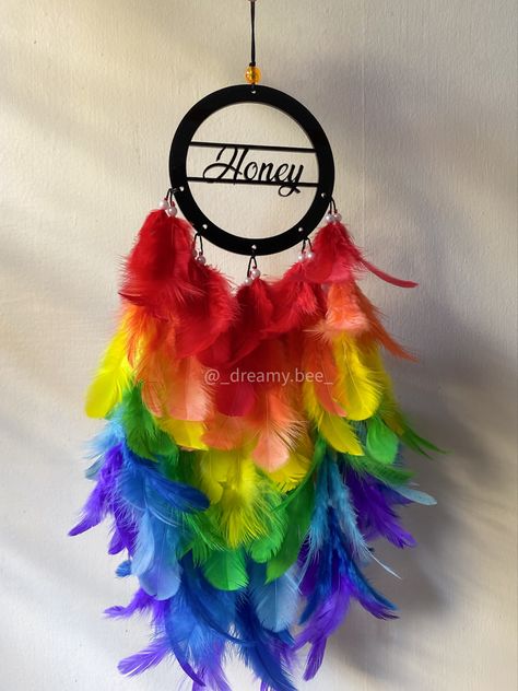 Rainbow dreamcatcher Rainbow Dreamcatcher, Rainbow Colours, Rainbow Colors, Dream Catcher, Wall Hanging, Rainbow, Wall