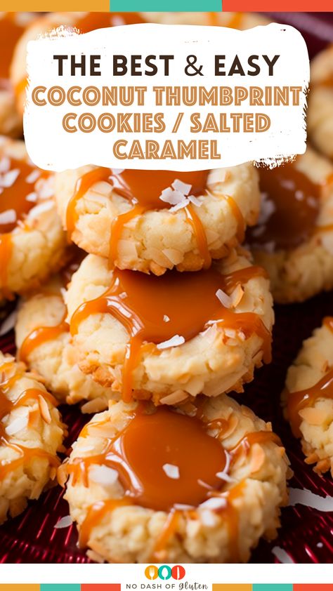 Salted Caramel Coconut Thumbprint Cookies, Salted Caramel Thumbprint Cookies, Cookies Flavors Ideas, Cookie Recipes Coconut, Coconut Christmas Cookies, Salted Caramel Coconut Macaroons, Oatmeal Coconut Chocolate Chip Cookies, Coconut Thumbprint Cookies, Salted Caramel Cookies Recipe