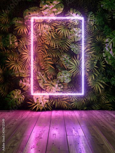 Illustration Rendering, Havana Nights Party, Neon Frame, Selfie Wall, Neon Jungle, Nightclub Design, Havana Nights, Floral Backdrop, Background 3d