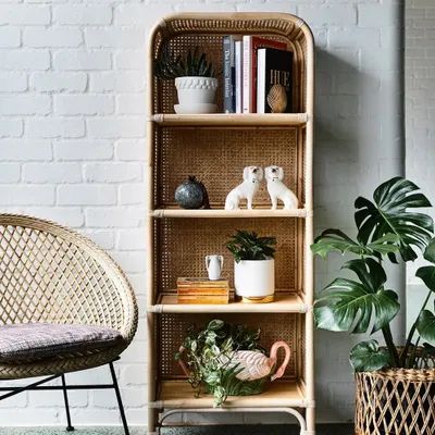 59" Natural Rattan Woven Bookcase 4-Tier Open Storage Display Shelving Wooden Bookshelf Cane Bed, Tall Bookshelves, Bedside Shelf, Bookshelf Organization, Storage Design, Open Storage, Book Shelf, Display Shelves, Open Shelving