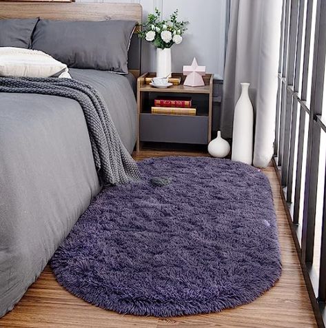 Material and Size: The carpet has super soft velvet surface, non-slip plastic spots bottom, makes you feel like lying on the clouds. 5.3 feet x 2.6 feet / 63 inch x 32 inch. It's thickness is about 1.5 inch. Super Soft Feeling: The shaggy and fluffy area rugs are elegant in texture and soft to the touch. This fluffy carpet provides a tranquil refuge for your family to rest their body and mind after a hectic day. English Country Bedroom, Rugs Kids Room, Kids Room Carpet, Small Throw Rugs, Fluffy Bedroom, Fluffy Carpet, Oval Area Rug, Kid Room Carpet, Carpet Modern