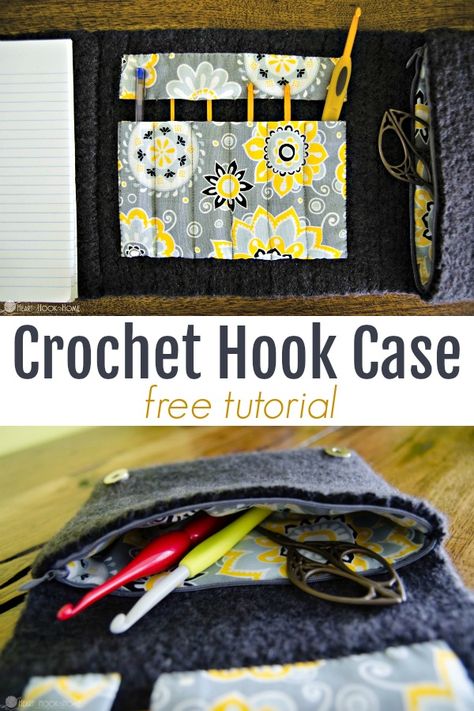 Make a gorgeous felted crochet hook case with this free crochet pattern & tutorial! via @ashlea729 Crochet Planner Pouch, Diy Crochet Hook Case, Crochet Hook Case Free Pattern, Crochet Gadgets, Crochet Hook Case Pattern, Crochet Needle Case, Crochet Hook Storage, Diy Crochet Hook, Croc Accessories