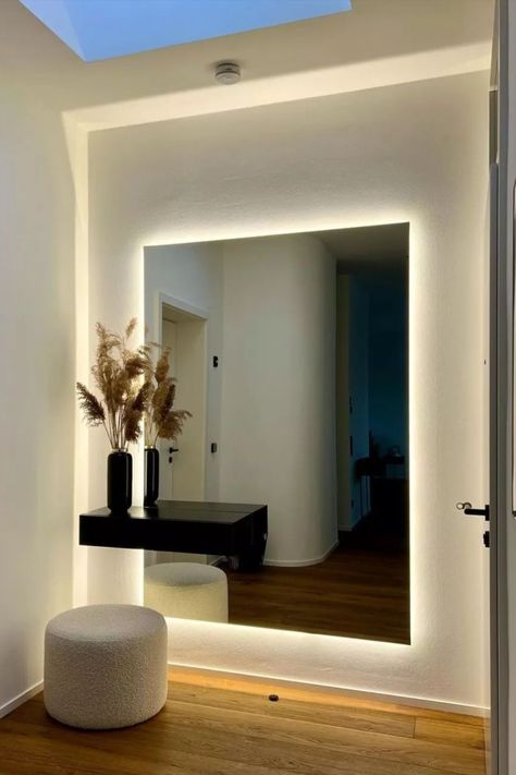 LED MIRROR | HALLWAY | HALLWAY DECOR Home Farnichar, Niche Living Room, Mirror Wall Decor Bedroom, Saloon Decor, Brown Bathroom Decor, Fall Room, Fall Room Decor, House Decorating Ideas Apartments, Home Hall Design