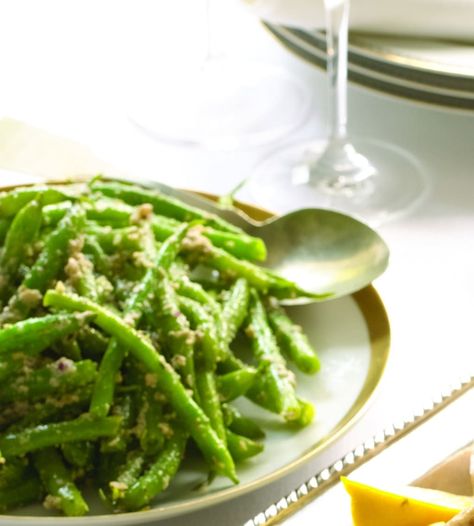 My Most Popular Shabbat Sides | Jamie Geller Walnut And Green, Green Olive Tapenade, Shabbat Recipes, Shabbat Dinner, Sauteed Green Beans, Fruit Crisp, Olive Tapenade, Lentil Salad, Kosher Recipes