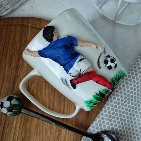 Personalized gift for best friend, mug for football player, mug for sports fans, custom art gift Gift For Football Players, Polymer Clay Football, Painted Mirror Art, Clay Crafts For Kids, Polymer Clay Gifts, Polymer Clay Flower Jewelry, Clay Cup, Clay Diy Projects, Best Friend Mug