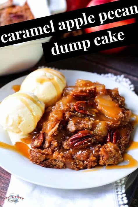 Thanksgiving Dump Cake, Easy Holiday Desserts Thanksgiving, Apple Pecan Dump Cake, Pecan Dump Cake, Thanksgiving Recipes Dessert, Cinnamon Spread, Easy Holiday Desserts Christmas, Holiday Desserts Thanksgiving, Fall Dessert Recipes Easy